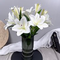 Bunga Lily Buatan 3D Putih Kuning 3-9 Kuntum Dekorasi Pernikahan Tangkai Tunggal untuk Dekorasi Rumah Acara Pesta Fotografi