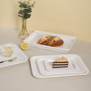 Bandejas para servir al precio de fábrica de China al por mayor bandeja para servir comida de plástico rectangular blanco liso melamina 100% - Product Image 6