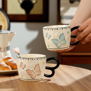 Taza de Cerámica <span class=keywords><strong>Vintage</strong></span> con Forma de Mariposa y Cuchara, Linda Taza de Café y Agua para Parejas, Regalo con Lazo para Niñas, Apta para Lavavajillas y <span class=keywords><strong>Microondas</strong></span> - Product Image 4