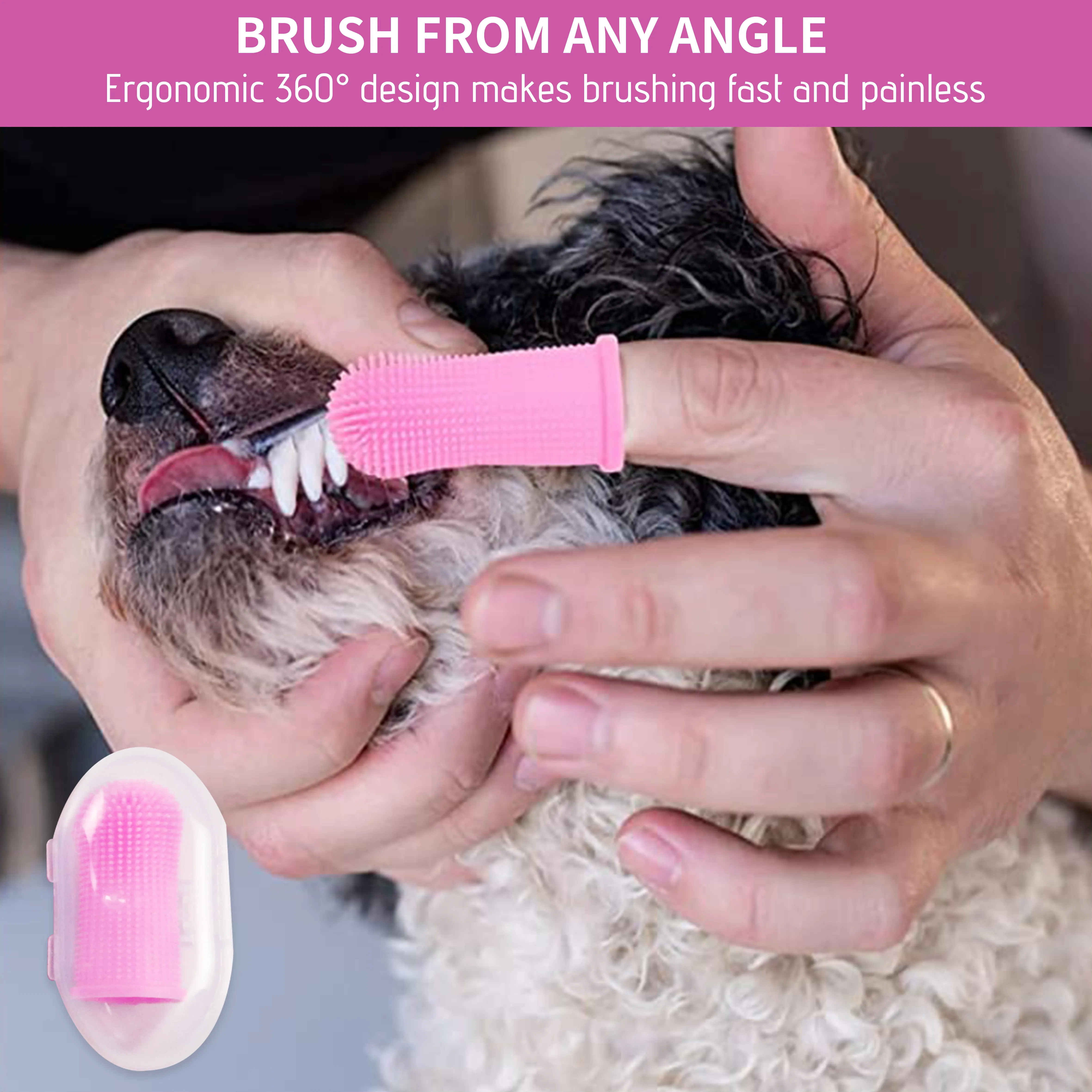 Spazzolino da dito per animali domestici spazzolino da denti setole Surround complete a 360 gradi facile pulizia dei denti, cura dentale per animali domestici