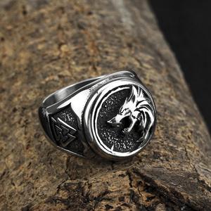 Men's Titanium Steel <b>Ring</b> Viking Wolf Head Round Geometric Design Hip Hop Style Gift Jewelry - Product Image 1