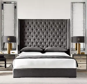 Sassanid Oem Midcentury Franse Ontwerp Slaapkamer Set Luxe Bed Adler Stof Diamant-Getuft Onderdak Bed Met Nail Heads