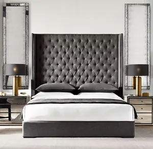 Sassanid-Conjunto de dormitorio de diseño francés de Midcentury, cama de lujo de tela de diamante, cobija con cabezales de uñas, OEM