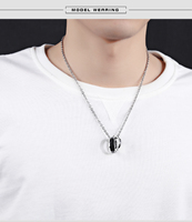 Personnalité de la mode en acier inoxydable Double Zircon anneau cercle pendentif collier de Couple personnalisé avec nom