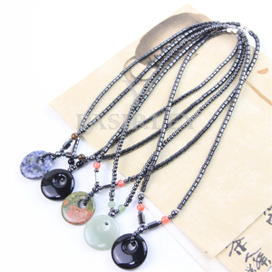 Collier pendentif en pierre naturelle colorée Langyue, cristal d'unakite, boucle de paix, tendance, hématite pour femmes et hommes, fête - Product Image 1