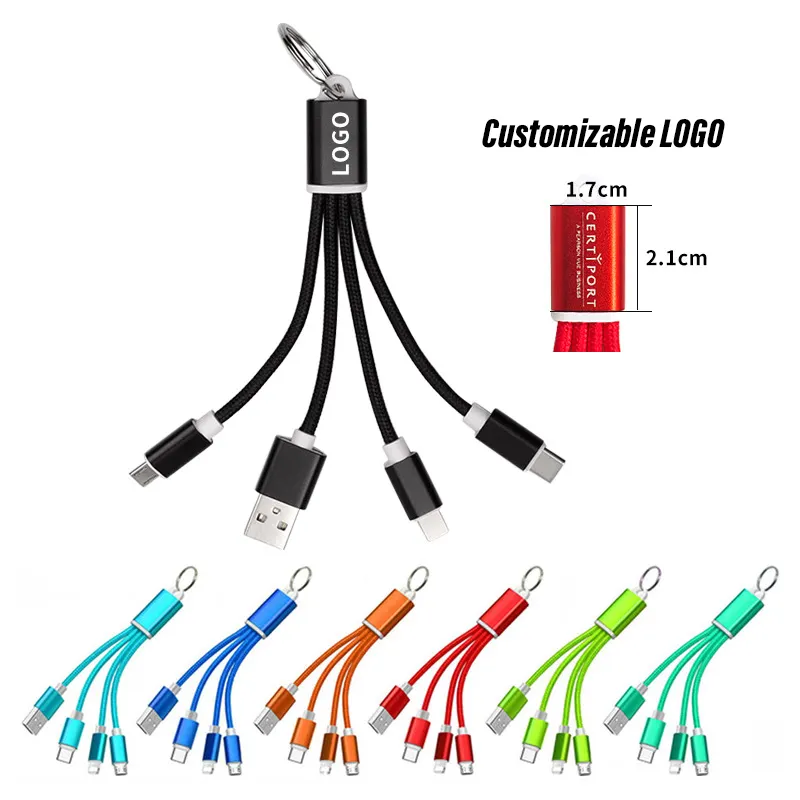 2023 xu hướng sản phẩm nhà máy mới tốt nhất bán USB Micro Type-C 3 trong 1 nhanh sạc cáp dữ liệu Keychain nylon bện