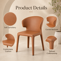 Chaise de salle à manger moderne en cuir cognac entièrement rembourrée, dossier incurvé enveloppant, chaise commerciale en PU pour restaurant, hôtel, café