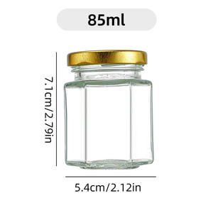 Frasco de Vidrio Transparente Hexagonal de 45 ml con Tapas Herméticas de Metal para Miel, Mermelada, Mantequilla de Maní, Galletas, Ensaladas - Product Image 3