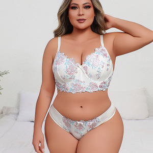 Nuovo Set <span class=keywords><strong>Intimo</strong></span> <span class=keywords><strong>Sexy</strong></span> Taglie Forti da Donna, <span class=keywords><strong>Bianco</strong></span> con Ricamo in Pizzo, Reggiseno a Coppa Piena Traspirante con Taglio Alto, Completo Due Pezzi - Product Image 2
