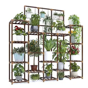 室内室外木制植物支架，有7层和14个盆栽木质植物支架，多个花园植物支架