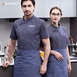 Ropa de cocinero de algodón y poliéster con bolsillo en el brazo, uniforme de <span class=keywords><strong>Pizza</strong></span> para restaurante de Hotel, ropa de cocina de trabajo, chaqueta personalizada de Chef negra - Product Image 2