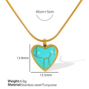 สร้อยคอจี้เทอร์ควอยซ์ธรรมชาติสีอ่อนทอง 14k สำหรับผู้หญิง  วัสดุสแตนเลสอย่างดี ไม่หมองคล้ำ หรูหรา สำหรับผู้ชาย - Product Image 4