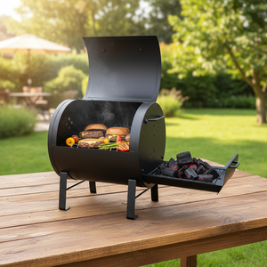 Portable Modern Iron Tabletop Charcoal Grill with Side Firebox <strong>Compact</strong> Remote Control <strong>BBQ</strong> for Outdoor Camping &amp; Backyard Use - Product Image 4