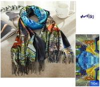 Hochwertige Digitaldruck Viskose weichen Foulard benutzer definierte Druck Frauen Schal Pashima mit berühmten Gemälde