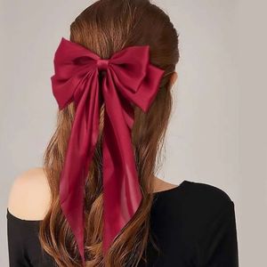 Handmade Satin Large Retro Long Ribbon Bow Hairpin Multicolor Triangle Towel <strong>Burgundy</strong> Spring Clip <strong>Hair</strong> <strong>Accessories</strong> - Product Image 1