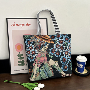 Nouveau sac pour femme, sac à bandoulière en toile brodé rétro-chic, grande capacité - Product Image 6