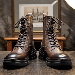 Bottes de travail d'extérieur pour hommes en cuir véritable, hautes, pour l'hiver et l'automne, chaussures montantes en cuir haut de gamme - Product Image 3