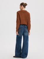 Jean YUANBOFEI pour femme, micro-à volants, haute qualité, coupe ajustée, taille haute, en denim respirant, style simple et tendance