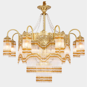 Candelabro de cobre luces decoración Villa dúplex escalera estilo <span class=keywords><strong>Baroco</strong></span> sala de estar comedor cristal borlas lámparas colgantes - Product Image 1