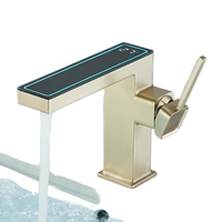 Robinet intelligent à affichage numérique LED, moderne, en aluminium spatial, monocommande, monotrou, à poser sur plan, eau froide et chaude, avec valve en céramique