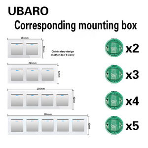 Interruptor de pared con conector de apertura por presión serie M, 60x60mm, 2 entradas, control táctil con panel de vidrio templado para caja de base redonda - Product Image 4