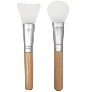 Single Eco Friendly Wood Bamboo Matte Silver Silicone Smudge Facial Mask Brush Flat Spatula Brush Mixing Mud Applicator