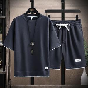 All'ingrosso pantaloncini sportivi estivi da <span class=keywords><strong>uomo</strong></span> vestito <span class=keywords><strong>abbigliamento</strong></span> <span class=keywords><strong>Casual</strong></span> di moda coreana con tessitura a maglia a maniche corte magliette e jogging set - Product Image 1