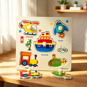 ของเล่นไม้เสริมพัฒนาการแบบมอนเตสซอรี่ จับคู่รูปทรง รูปยานพาหนะ สัตว์ ผลไม้ สำหรับเด็กเล็ก - Product Image 1