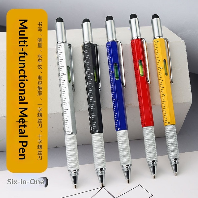 Multi-function Capacitive Pen Six-in-One Engineering Pen Metal Ballpoint Pen Custom logo Wholesale Scale Screwdriver Touch