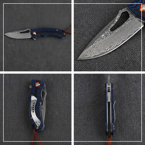 Cuchillo de bolsillo plegable táctico de supervivencia para acampar al aire libre EDC con hoja de acero de Damasco OEM y mango G10 con clip. - Product Image 5