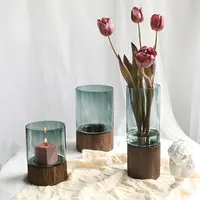 Скандинавские Инс легкая Роскошная простая домашняя твердая деревянная основа прозрачная стеклянная ваза Цветочная композиция мягкое украшение