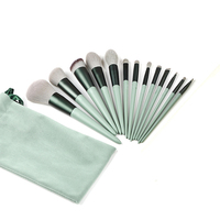 Ensemble de 13 pinceaux de maquillage, pinceaux synthétiques de qualité supérieure, vert, fond de teint, estompage, blush, poudre pour le visage, kit de pinceaux de maquillage