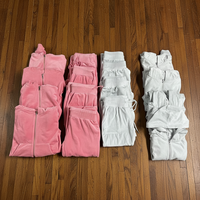 Setelan Training Wanita Bahan Velour 2 Potong, Hoodie Beritsleting dengan Hiasan Berlian Imitasi dan Celana Jogger, Pakaian Senada, Logo Kustom, Produsen Grosir