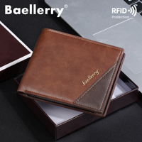Dompet Lipat Tiga Kecil Pria Vintage Warna Kontras PU Lapisan Poliester RFID Sederhana Grosir