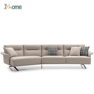 Sofá curvo contemporáneo de cuero crema de 3 plazas, muebles reclinables para sala de estar para villas - Product Image 6