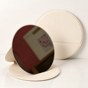 Private Label Foldable <b>Mirror</b> HD Glass Desk <b>Mirror</b> Portable PU Frame Shatterproof Non-Slip Base for <b>Makeup</b> Travel - Product Image 1
