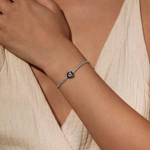 High End Elegant Bezel Set Heart Zircon 925 Sterling <b>Silver</b> <b>Adjustable</b> Trendy Stackable <b>Bracelet</b> For Modern Luxury Fashion Ladie - Product Image 3