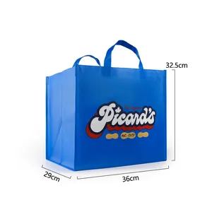 Bolsa de compras de PP grande con logotipo personalizado impreso, embalaje de supermercado no tejido ecológico plegable y reutilizable para promoción