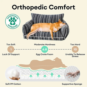 Canapé-lit pour <span class=keywords><strong>chien</strong></span> en mousse chenille rayée, résistant aux rayures, respirant, orthopédique, moderne, tendance, utilisable toute l'année - Product Image 3