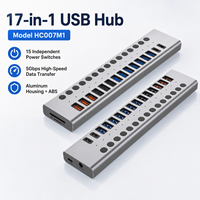 Hub USB 3.0 en aluminium 17 en 1, multi-ports, avec interrupteurs individuels, adaptateur d'alimentation 12V pour ordinateur portable PC