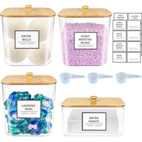 Lot de 2+1 Contenants Transparents pour Lessive en Capsules, Boîtes de Rangement pour Lessive en Poudre avec Couvercles en Bois et Étiquettes