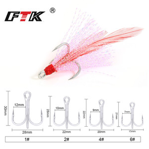 Anzuelos triples <span class=keywords><strong>de</strong></span> pesca <span class=keywords><strong>de</strong></span> acero al carbono, 1 #2 #4 #6 # Ftk, con plantilla <span class=keywords><strong>de</strong></span> cuero - Product Image 2