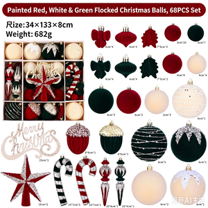 Set Ornamen <span class=keywords><strong>Bola</strong></span> Natal Dicat dengan Pola Bintang dan Permen Bergaris untuk Dekorasi Pohon Natal. - Product Image 4