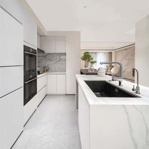 Custom Modular Modern Attractive White Lacquer <b>Kitchen</b> <b>Cabinets</b> Complete Sets With Marble Island - Product Image 1