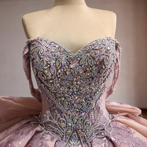 ชุดราตรีงาน Quinceanera รุ่น Rsm261066 ผ้าชีฟองประดับคริสตัล คอรูปหัวใจ แต่งลูกไม้ด้านหลัง ประดับเลื่อม โบว์สวยงาม ทรงเจ้าหญิง - Product Image 6