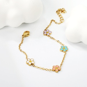 Nouveau bracelet chaîne en acier inoxydable plaqué or 18 carats, anti-ternissement, avec breloques, bijoux minimalistes, bracelet fleur coloré pour femme - Product Image 5