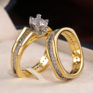 Set di Anelli con Zirconi Scintillanti Bicolore per Donne, Gioielli Eleganti e di Lusso per Matrimoni - Product Image 5