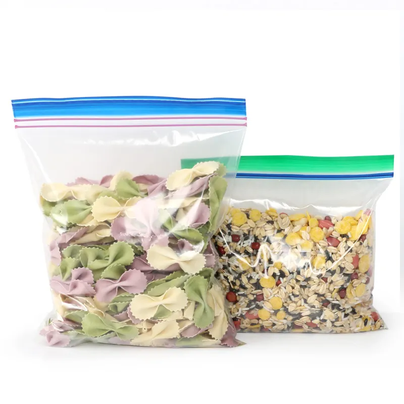 Hot Sale BPA free Clear LDPE double zip lock bag for food with retail box packaging