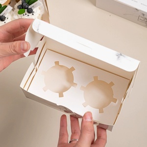 Op Maat Gedrukt Logo Wit Papier Luxe Marmer <span class=keywords><strong>2</strong></span> 4 6 Gaten Cupcake Geschenkdozen Ivoor Papier Bruiloft Cupcake Verpakking Doos - Product Image 3