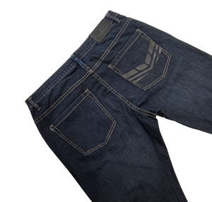 YAXI Jeans vintage pour hommes quatre saisons fermeture éclair braguette imprimé <span class=keywords><strong>poche</strong></span> <span class=keywords><strong>arrière</strong></span> extensible bleu foncé lavé vente chaude fabriqué OEM/ODM - Product Image 4